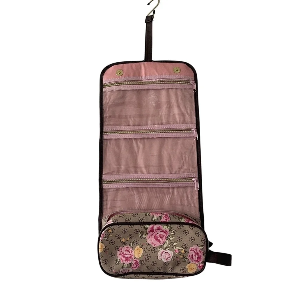 Adrienne Vittadini Studio Floral Logo Hanging Travel Case Cosmetic Bag